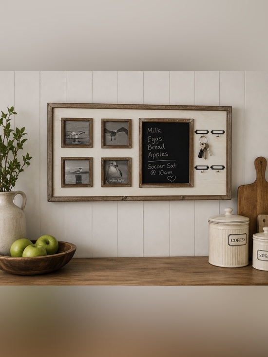 Urban Barn Other - Urban Barn Wall Organizer Chalkboard Photo Frame Key Hooks Farmhouse Rustic New